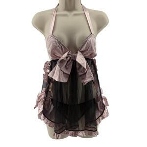 Victoria Secret Babydoll Lingerie Set Pink Bow Detail Womens Small